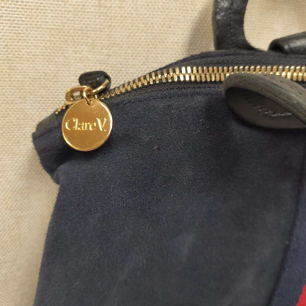 Clare V Navy Suede Bag with Gold Accent - Picture 3 of 7